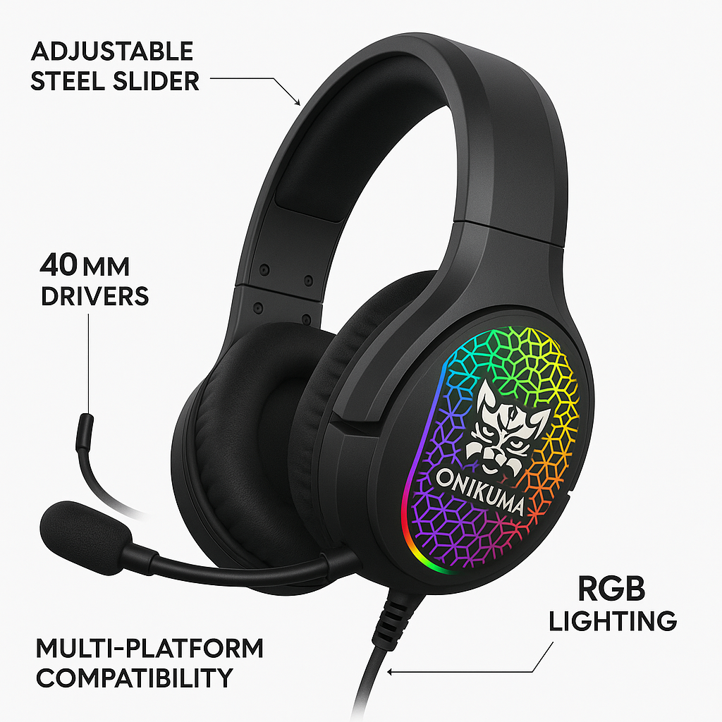 Audífonos Gamer RGB Onikuma X3 con Micrófono Desmontable y Sonido Envolvente | 3.5mm + USB