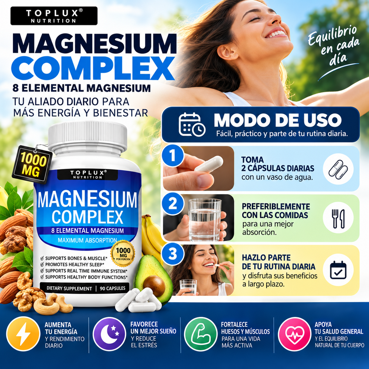 Magnesio Complex 8 en 1 – 60 Cápsulas - USA| Bienestar Integral