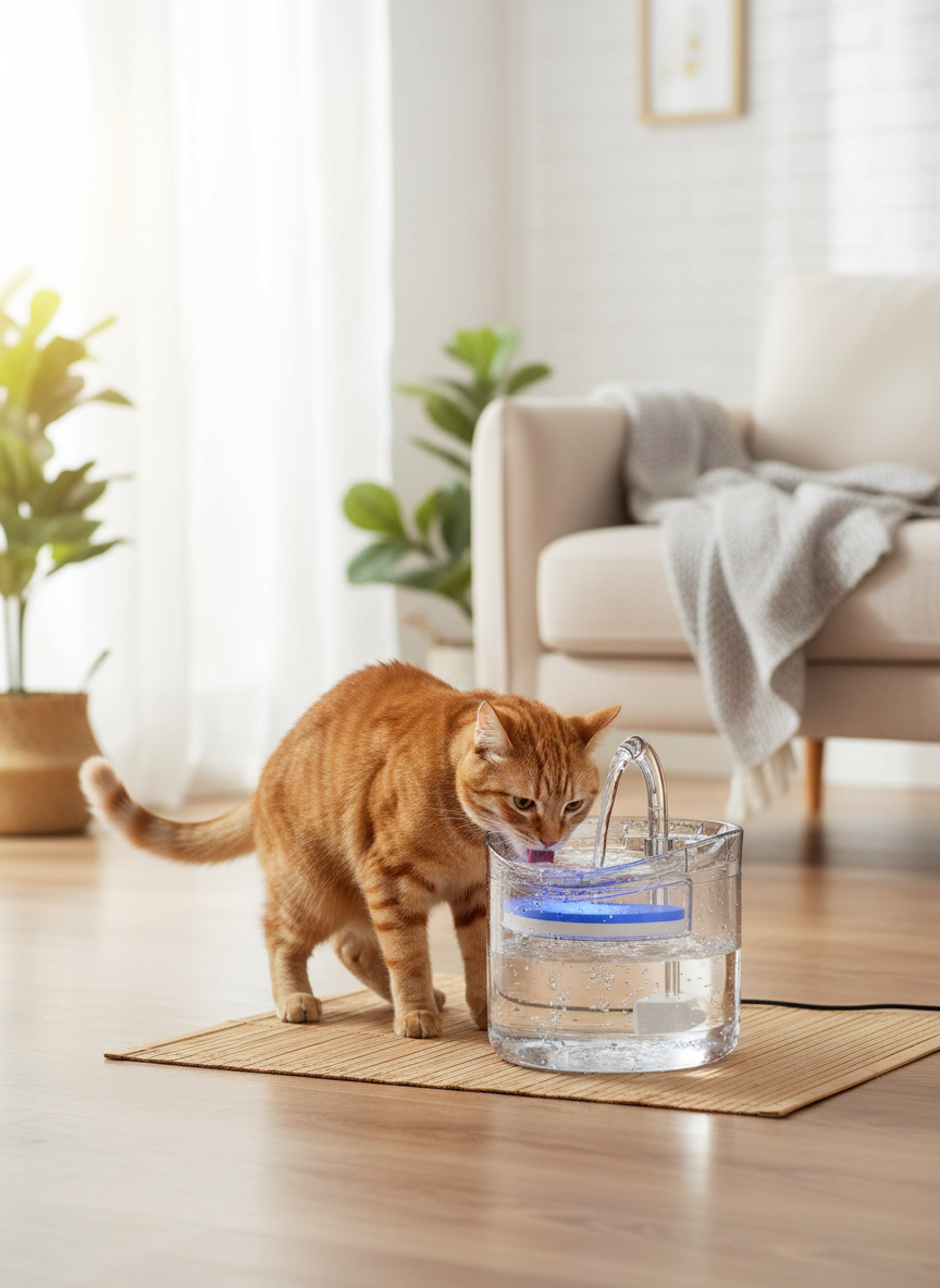 Bebedero automático para mascotas en uso