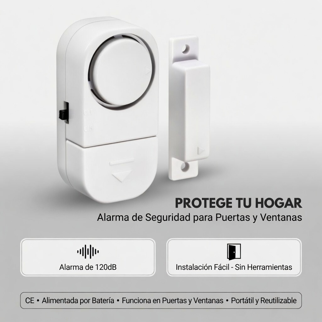 Alarma para Puerta y Ventana con Sensor Magnético – 90dB de Seguridad