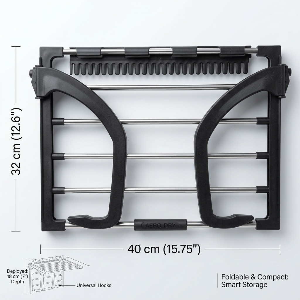 Tendedero Horizontal Pequeño de Ventana Plegable – Secado Rápido y Sin Ocupar Espacio