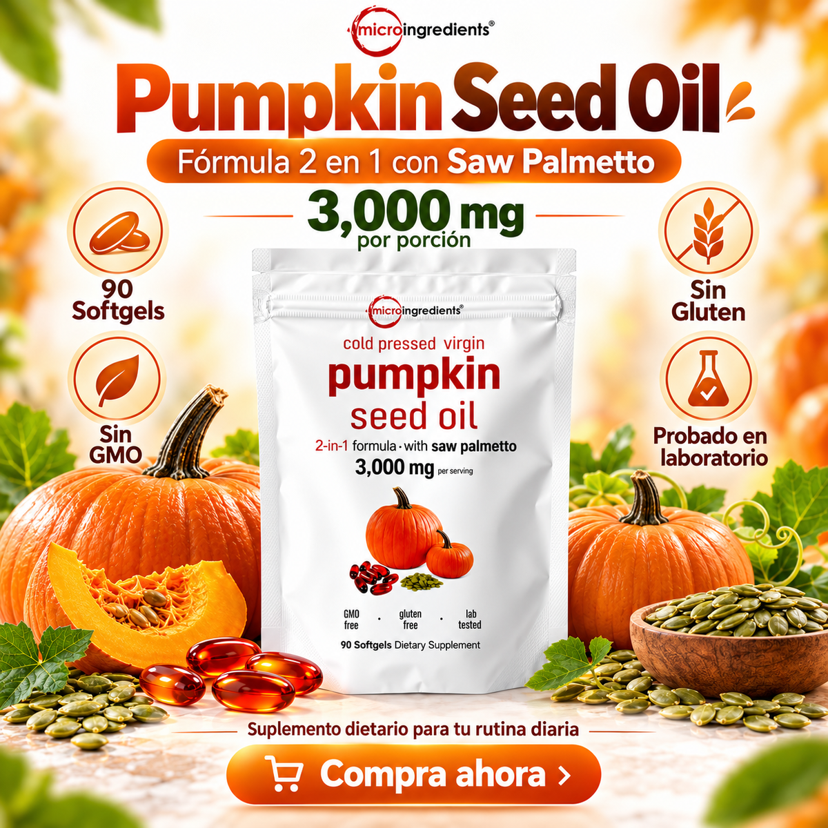 🎃 Pumpkin Calabaza Microingredients – 90 Cápsulas