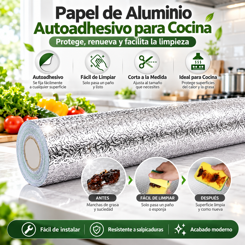 ✨ Papel de Aluminio Autoadhesivo para Cocina – Protege y Renueva en Minutos