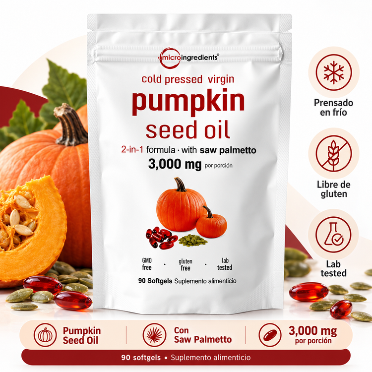 🎃 Aceite de Semilla de Calabaza + Saw Palmetto | Micro Ingredients – 90 Cápsulas