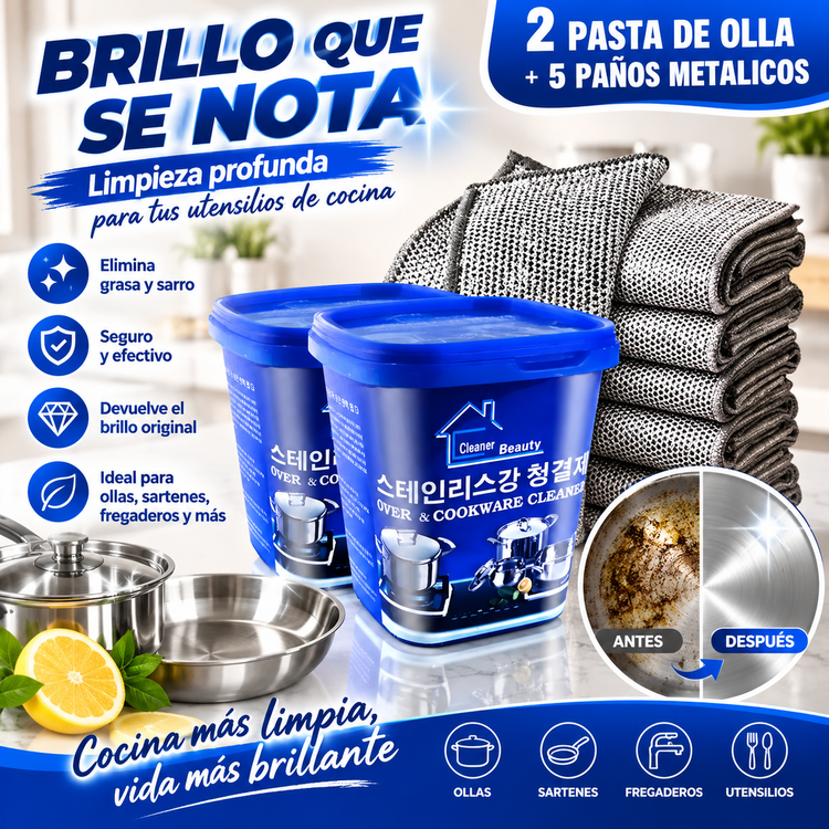 ✨ 5 Paños Metálicos + 2 Pastas para Olla 🧽 | Limpieza Profunda 🍳/ OFERTA EXCLUSIVA