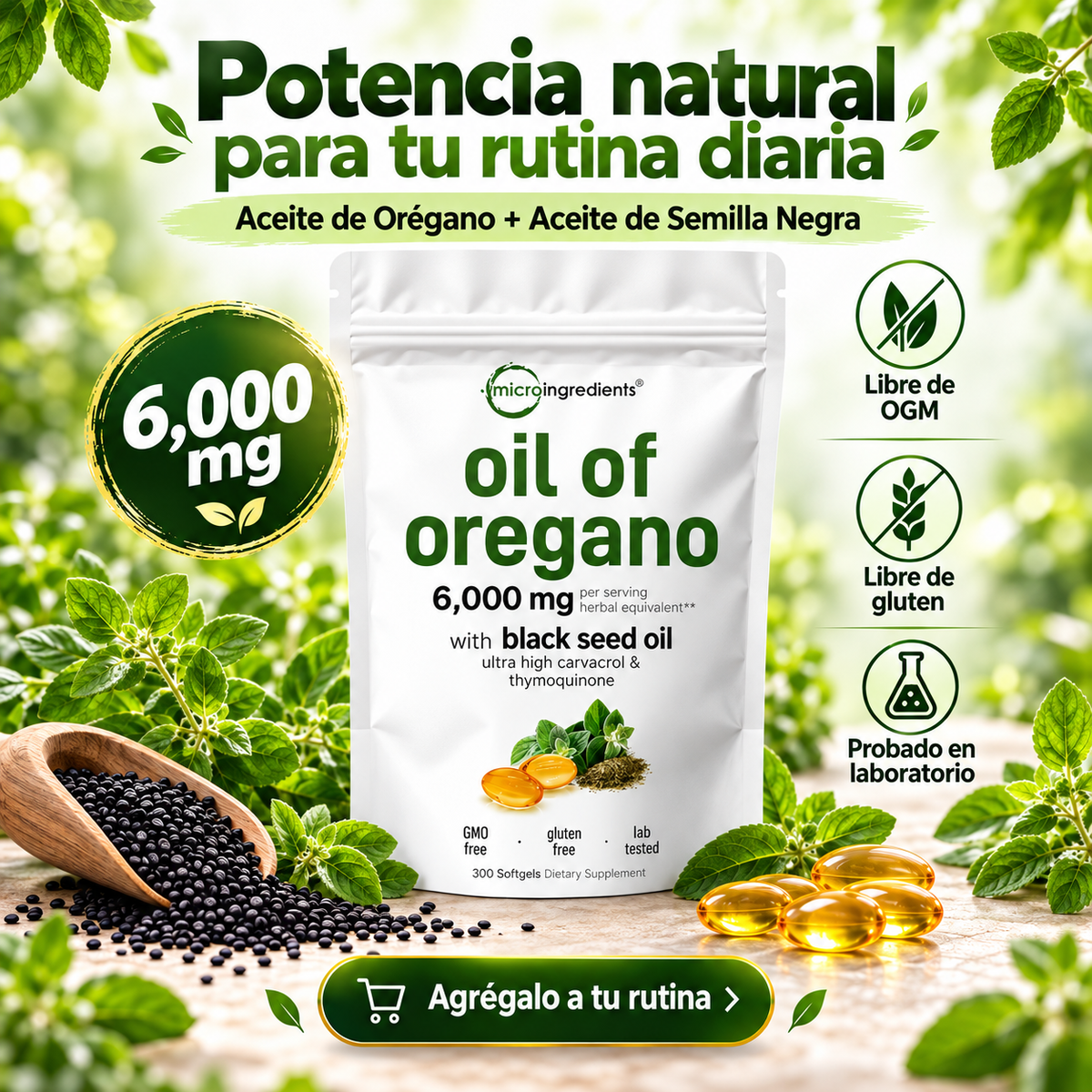 🌿 ACEITE DE ORÉGANO CON ACEITE DE SEMILLA NEGRA – 6,000 MG 🌿
