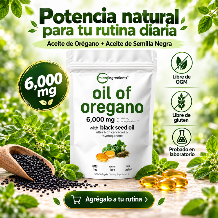 🌿 ACEITE DE ORÉGANO CON ACEITE DE SEMILLA NEGRA – 6,000 MG 🌿