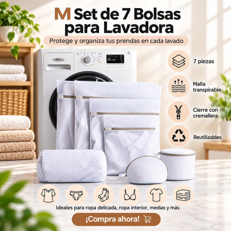 🧺✨ SET DE 7 BOLSAS PARA LAVADORA – PROTEGE Y ORGANIZA TUS PRENDAS ✨🧺