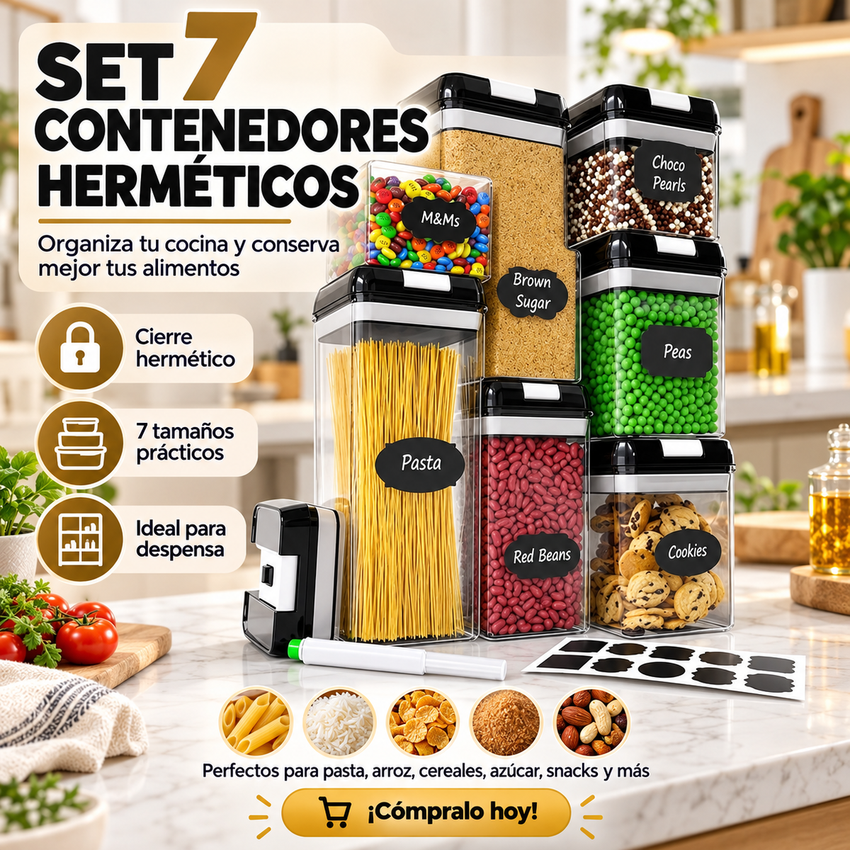 🥫✨ SET DE 7 CONTENEDORES HERMÉTICOS – ORGANIZA TU COCINA Y CONSERVA MEJOR TUS ALIMENTOS