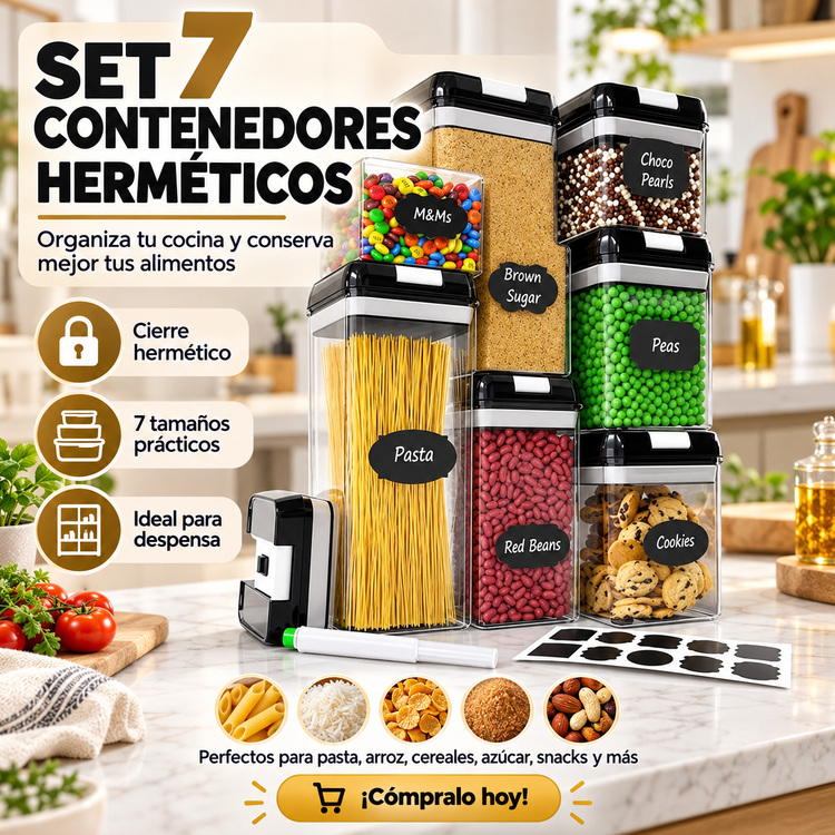 🥫✨ SET DE 7 CONTENEDORES HERMÉTICOS – ORGANIZA TU COCINA Y CONSERVA MEJOR TUS ALIMENTOS