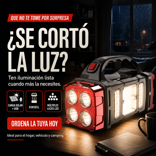 Linterna LED Solar Recargable USB | Portátil para Emergencias, Camping y Hogar