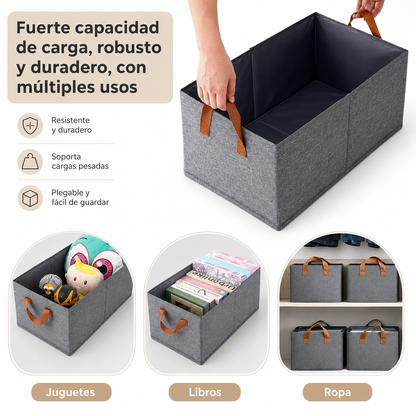 Canasta Caja Organizadora Plegable para Ropa, Juguetes y Mantas con Asas