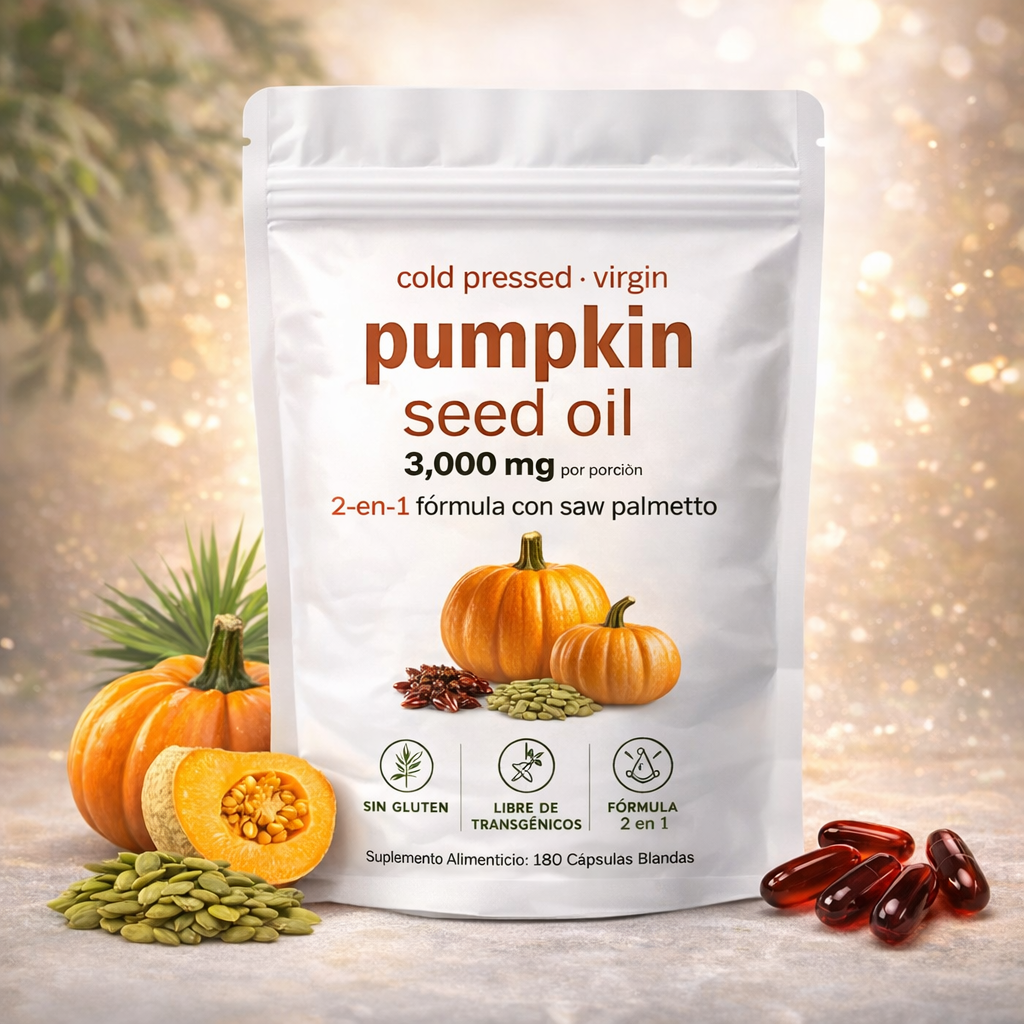 Combo Capilar e Inmunidad – Aceite de Semilla de Calabaza con Saw Palmetto + Aceite de Hoja de Orégano