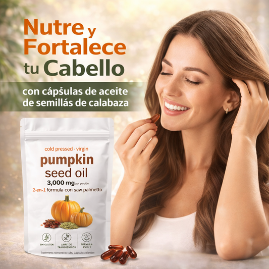 "Aceite de Semilla de Calabaza con Saw Palmetto – Suplemento para Cabello Fuerte y Saludable"