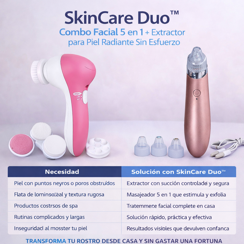 SkinCare Duo™ – Combo Facial 5 en 1 + Extractor para Piel Radiante sin Esfuerzo
