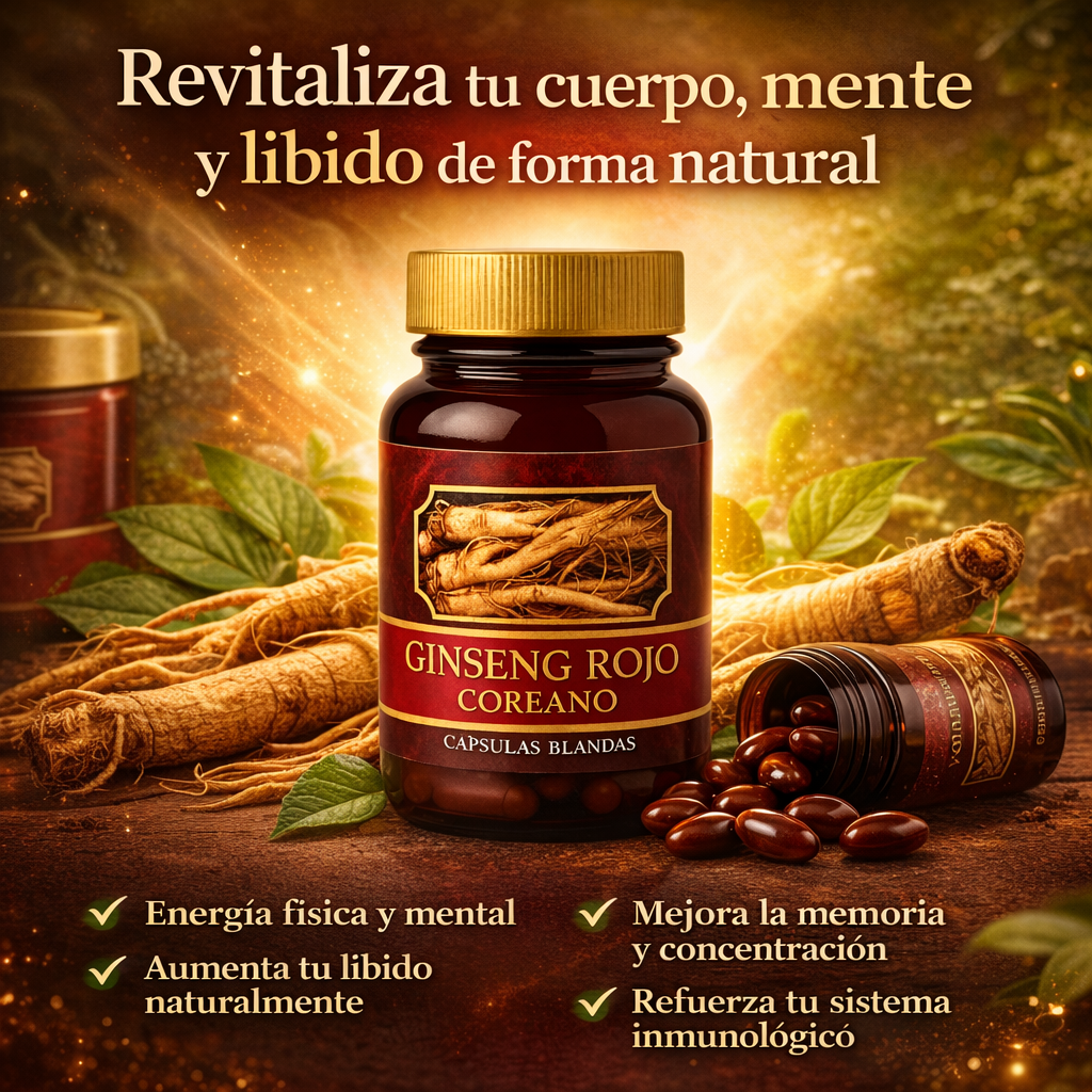 Ginseng Rojo Coreano 100% Natural – 50 Cápsulas Blanda