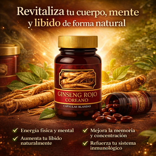 Ginseng Rojo Coreano 100% Natural – 50 Cápsulas Blanda