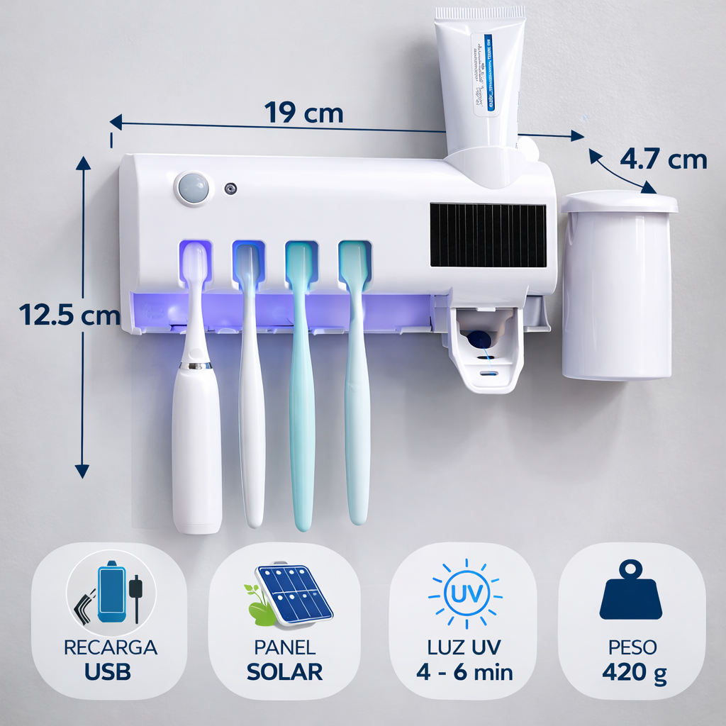 Soporte Esterilizador de Cepillos con Dispensador Automático y Luz UV