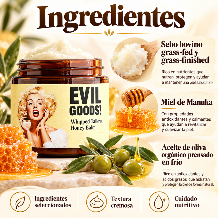🍯 EVIL GOODS! Whipped Tallow Honey Balm – Bálsamo Nutritivo para Piel Seca