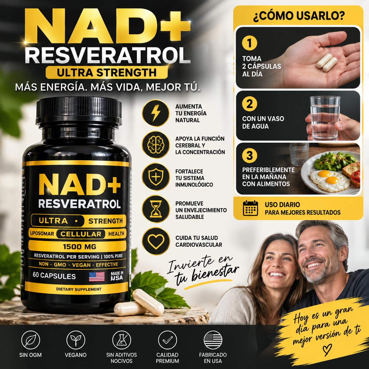 ⚡ NAD + Resveratrol Americano — 60 cápsulas