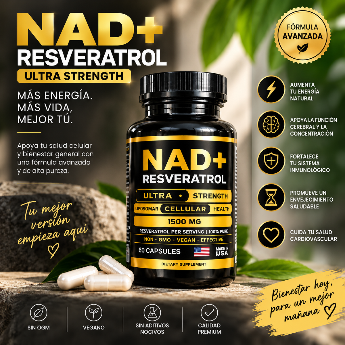 ⚡ NAD + Resveratrol Americano — 60 cápsulas