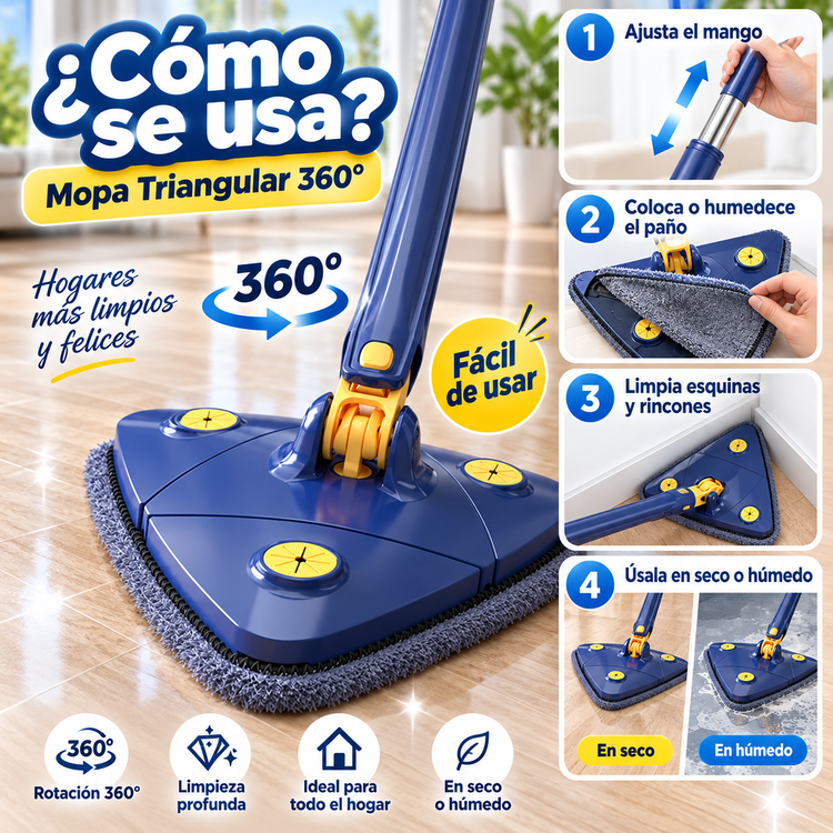 🧹 Trapeador Giratoria Triangular con Exprimidor Automático – Limpieza Profunda sin Esfuerzo