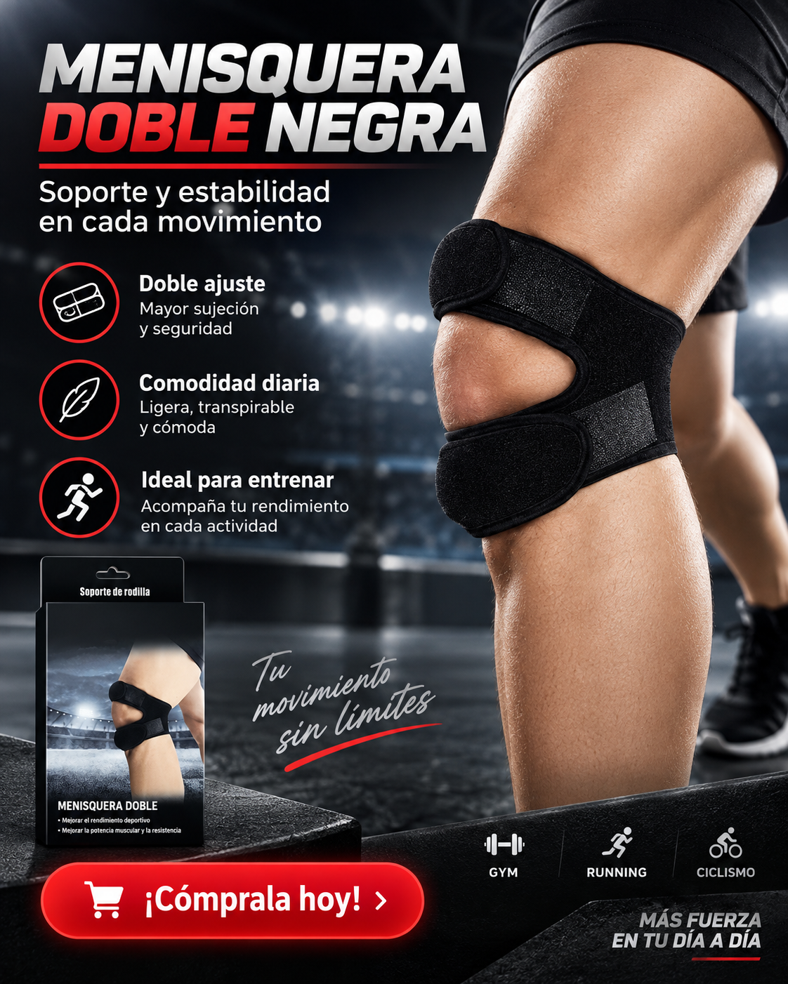 🦵 Menisquera Doble Negra – Soporte, comodidad y seguridad para tus rodillas
