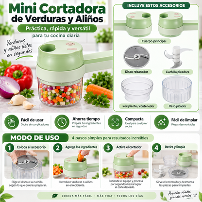 🥕 Mini Cortadora de Verduras y Aliños Multifuncional | Pica, Rebana y Ahorra Tiempo ⏱️