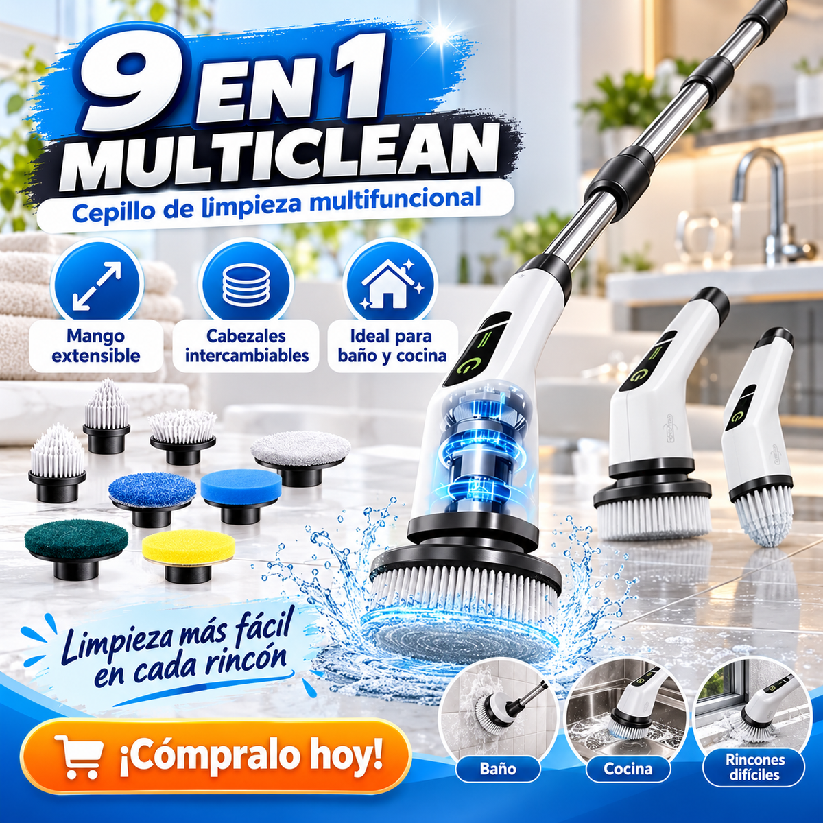 🧼✨ 9 EN 1 MULTICLEAN CEPILLO DE LIMPIEZA – MÁS FUNCIONES, MENOS ESFUERZO