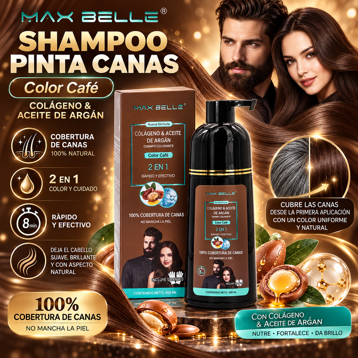 🖤✨ SHAMPOO PINTA CANAS MAX BELLE 400 ML – COLOR Y CUIDADO EN UN SOLO PASO