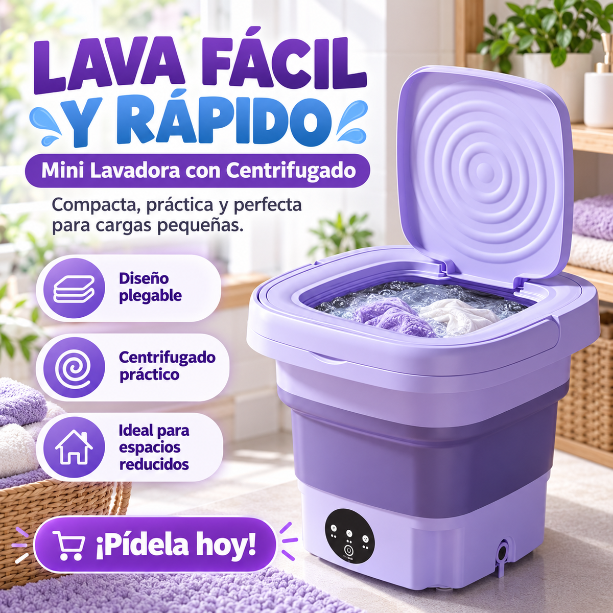🧺 Mini Lavadora con Centrifugado | Compacta, Portátil y Fácil de Usar ✨
