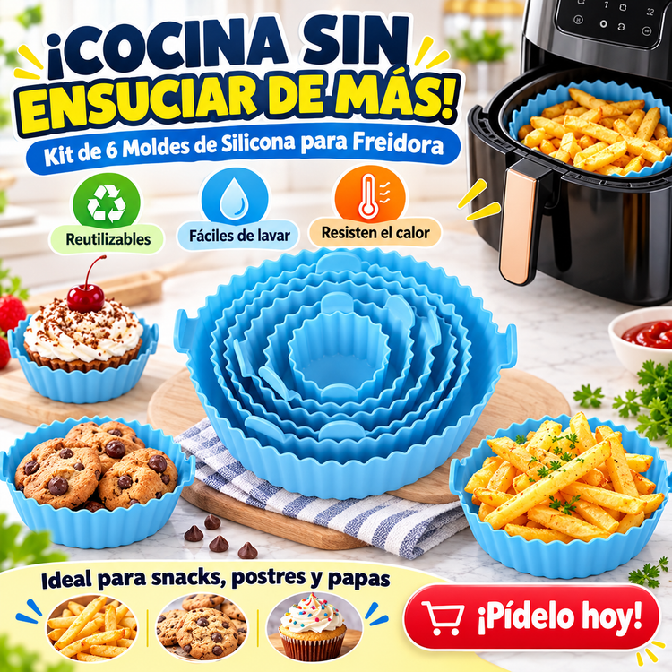 🍟 Kit de 6 Moldes de Silicona para Freidora de Aire | Reutilizables y Fáciles de Lavar 🧼✨
