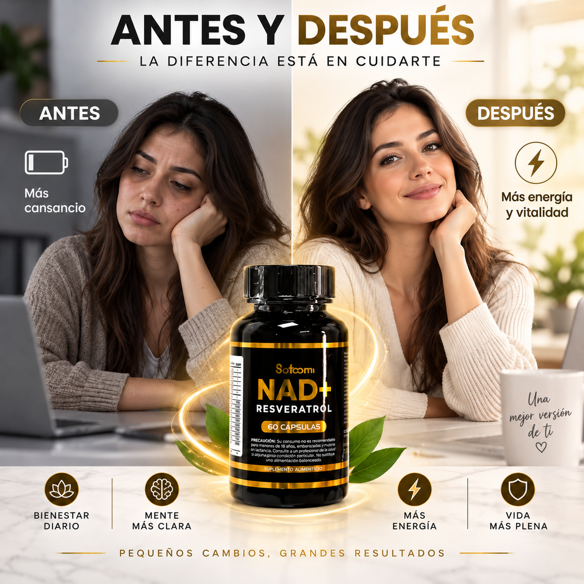 Juventud celular y energía desde dentro 💊✨Resveratol Nad Satoomi X60 Cap