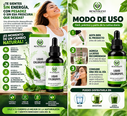 🌿 Clorofila Líquida Benevolent 59 ml | Suplemento Natural Sin Alcohol y Sin Gluten 💚