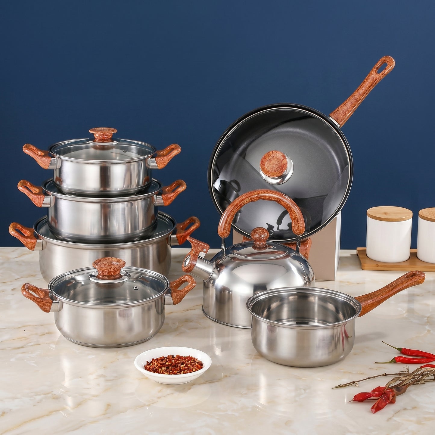 🏺 ¡Batería de Cocina de 12 Piezas en Acero Inoxidable - Profesional y Elegante!