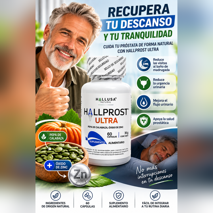 💙 Hallprost Ultra X60 Cápsulas – Suplemento Masculino con Pepa de Calabaza y Zinc 🌿