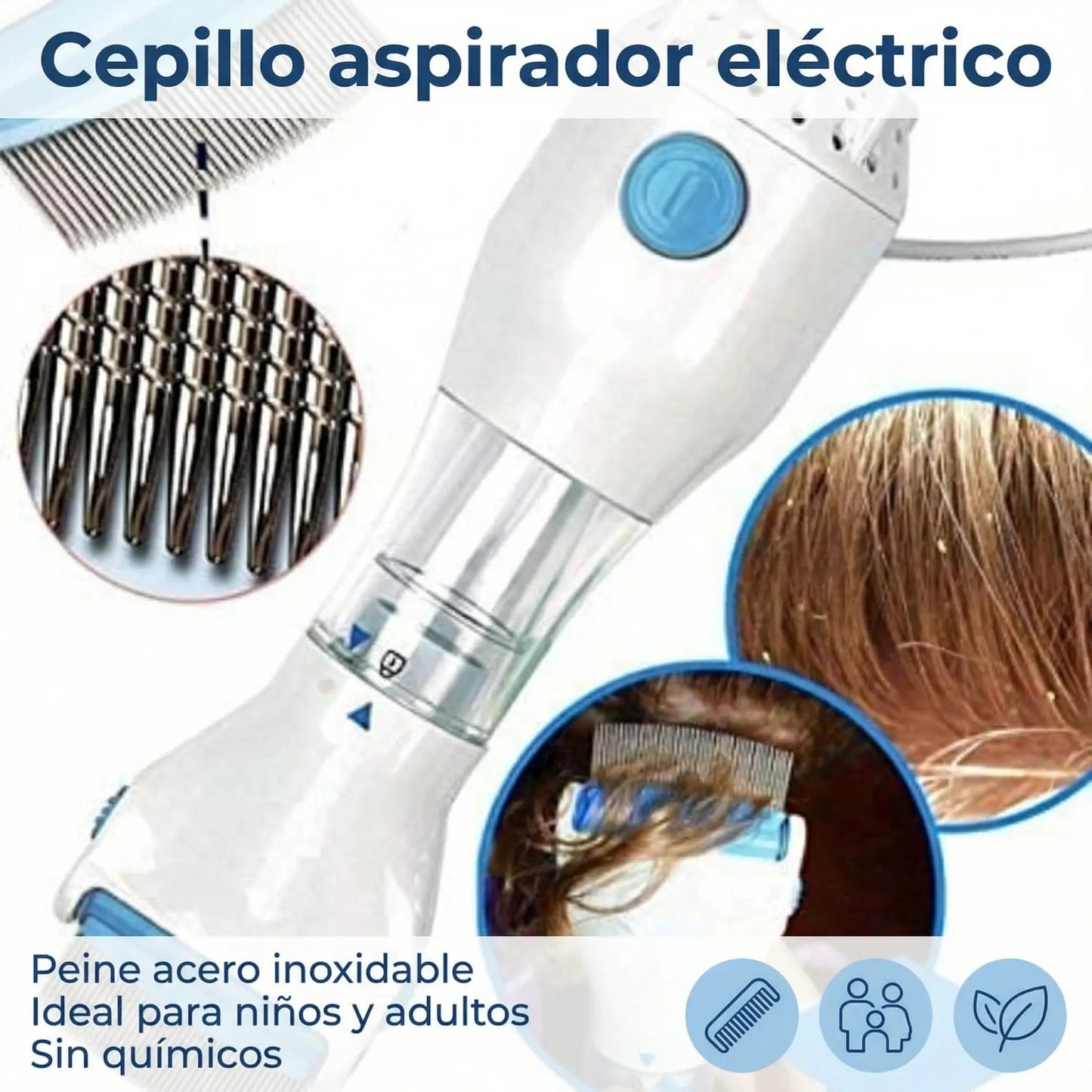 Cepillo Aspirador Saca Piojos Liendres - Eléctrico Sin Químicos USB