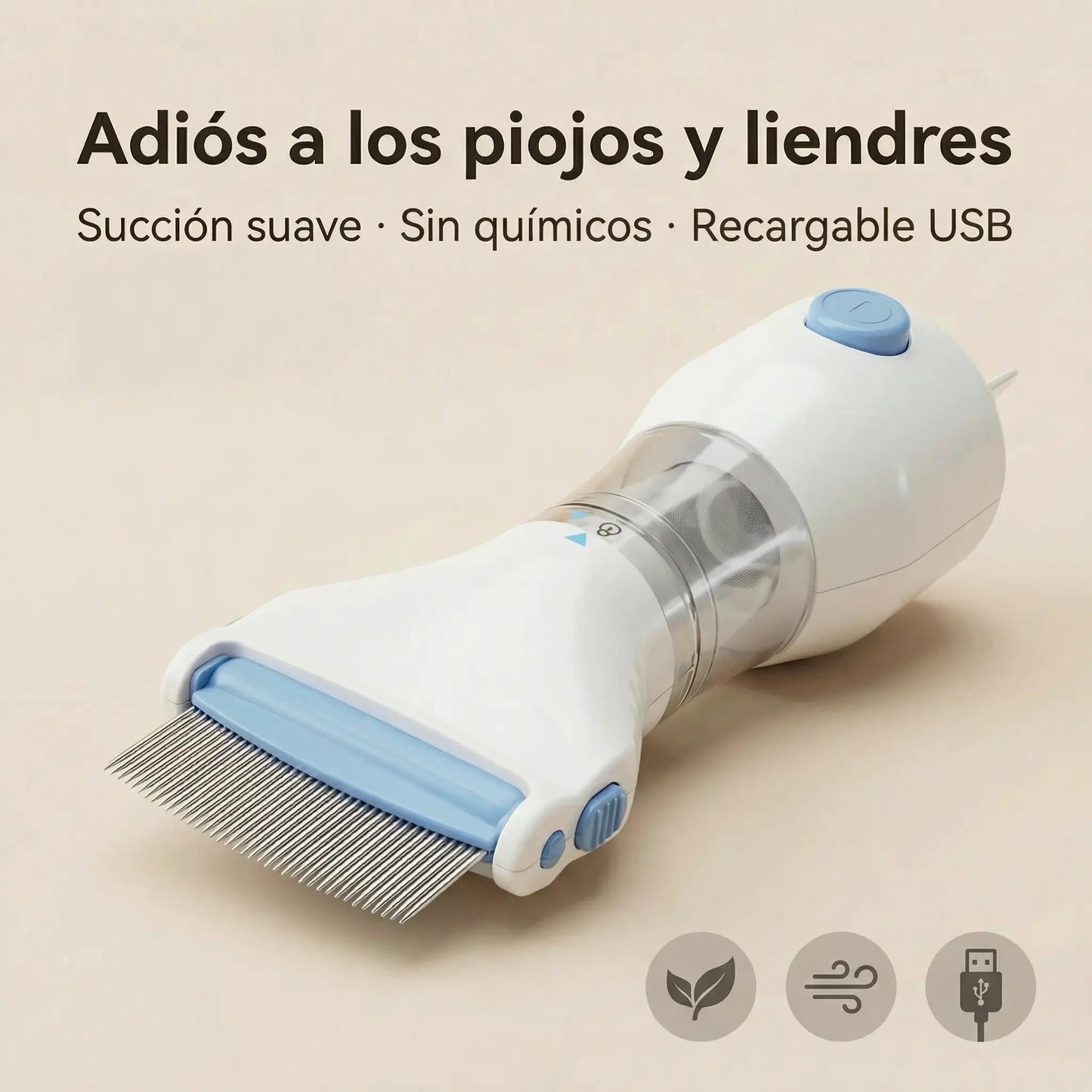 Cepillo Aspirador Saca Piojos Liendres - Eléctrico Sin Químicos USB