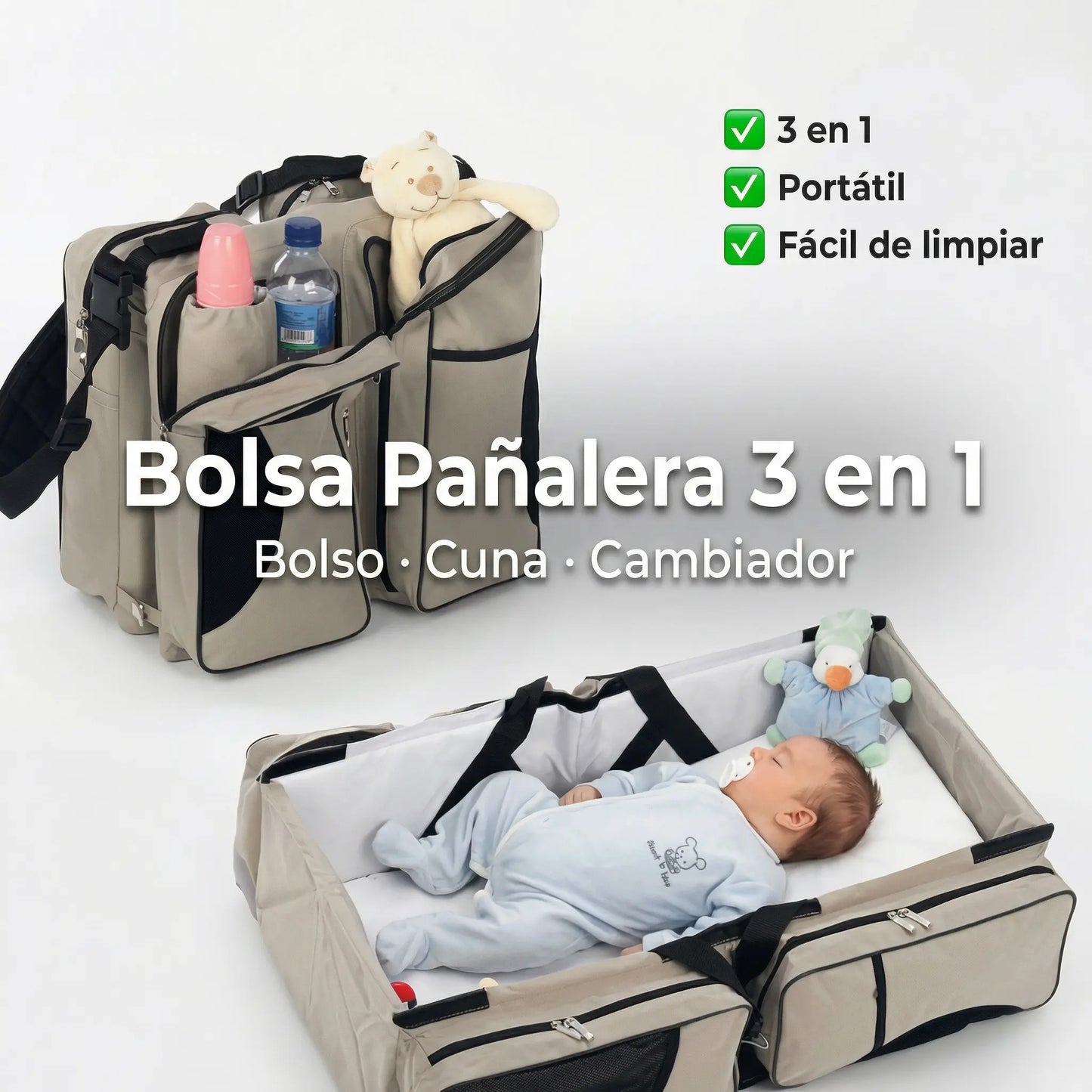 Bolso Pañalera 3 en 1 - Cuna Cambiador Bolsa Portátil