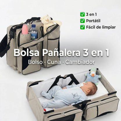 Bolso Pañalera 3 en 1 - Cuna Cambiador Bolsa Portátil