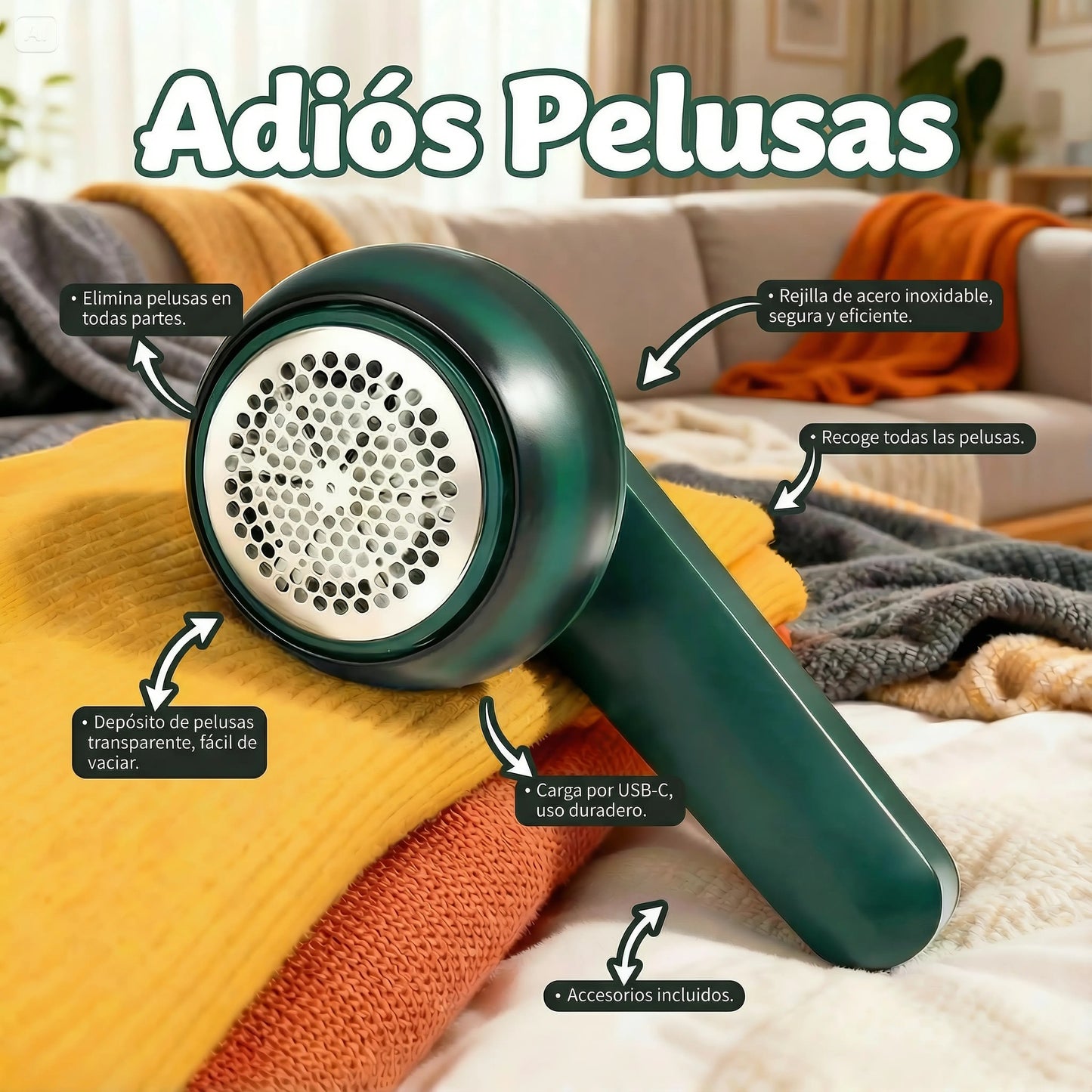 Quita Pelusas Eléctrico Portátil Recargable USB