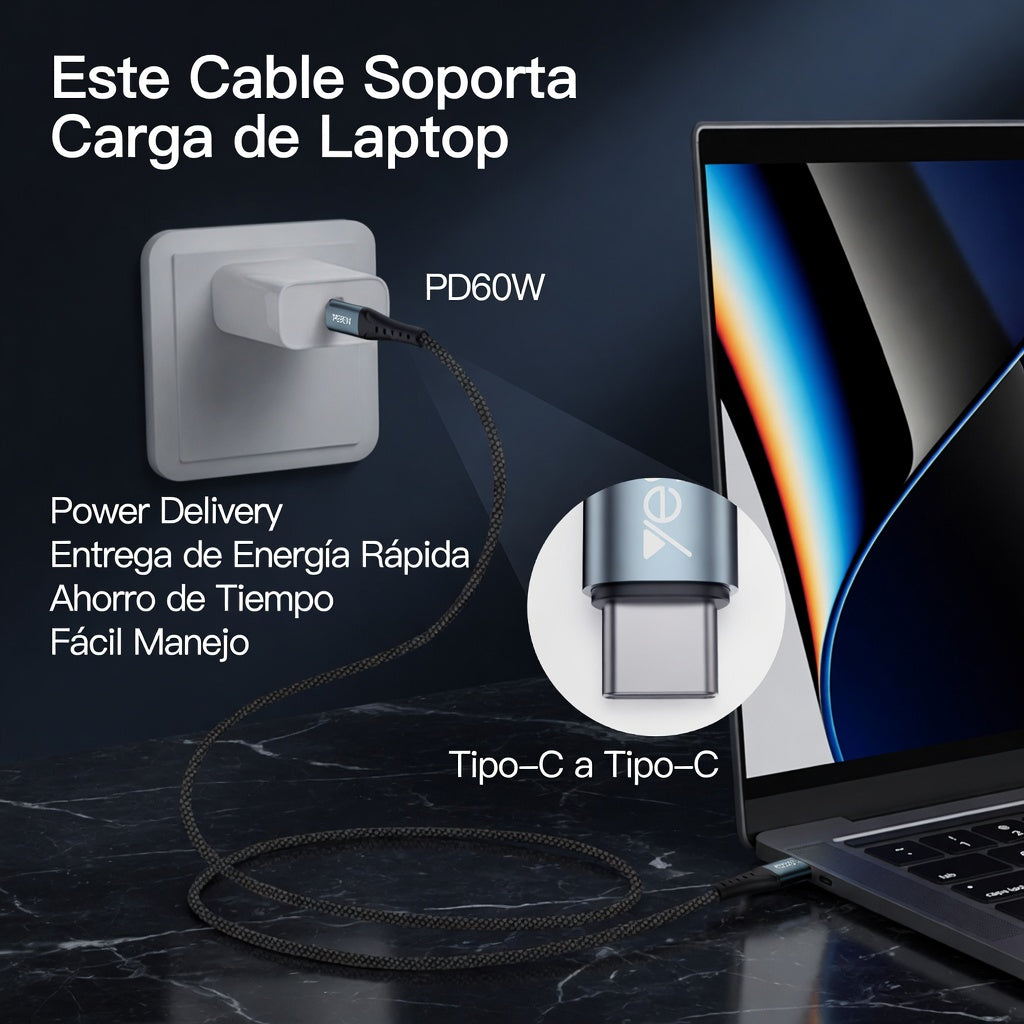 Cable USB-C Yesido CA67 2m - Carga Rápida 60W + Datos