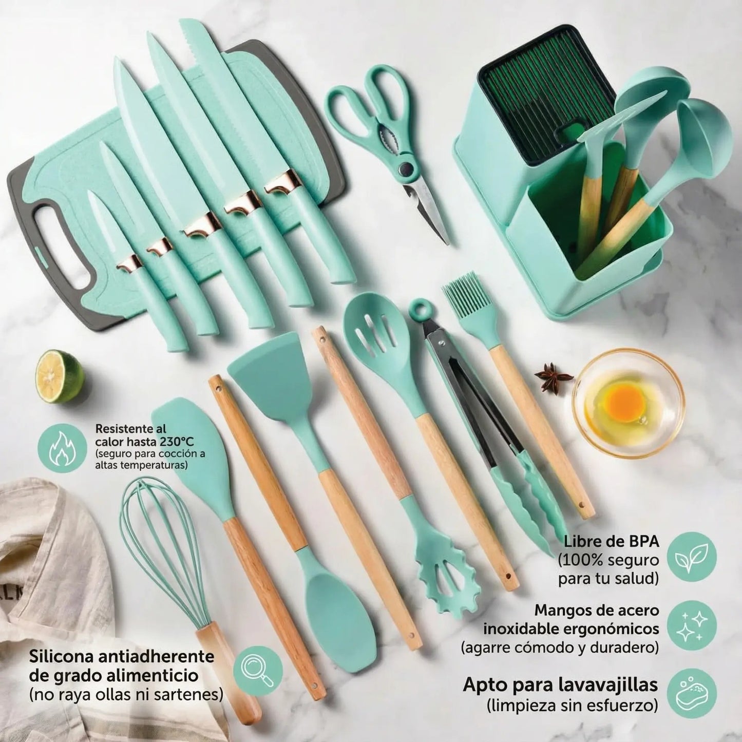 Set De Utensilios De Cocina 19 Piezas - Silicona Antiadherente