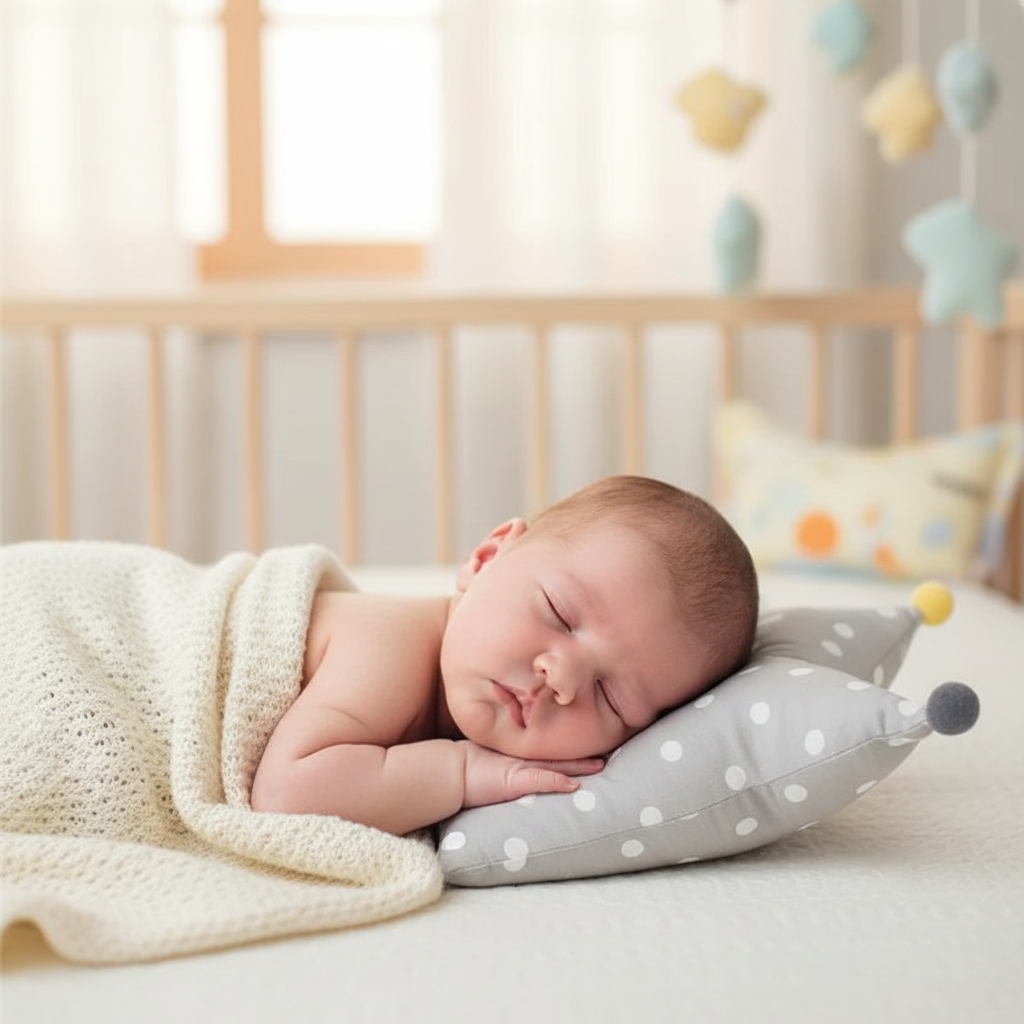 Bebé durmiendo de lado con cojín