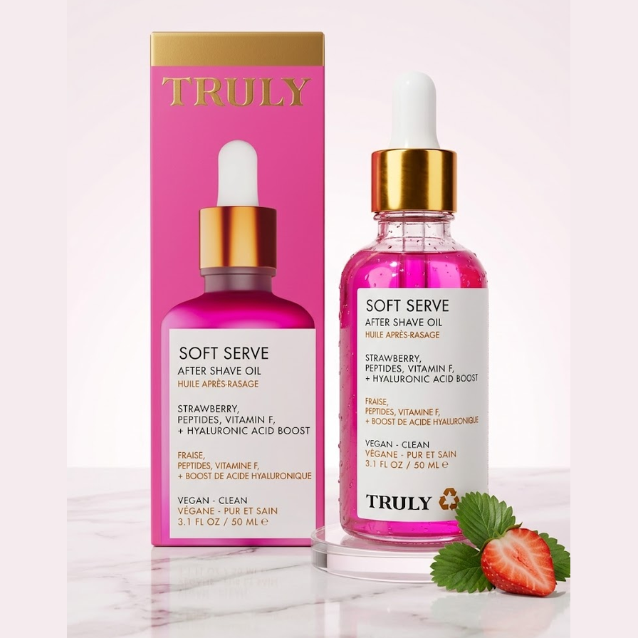 Truly Soft Serve After Shave Oil - Aceite Post Afeitado con Fresa, Péptidos y Vitamina F