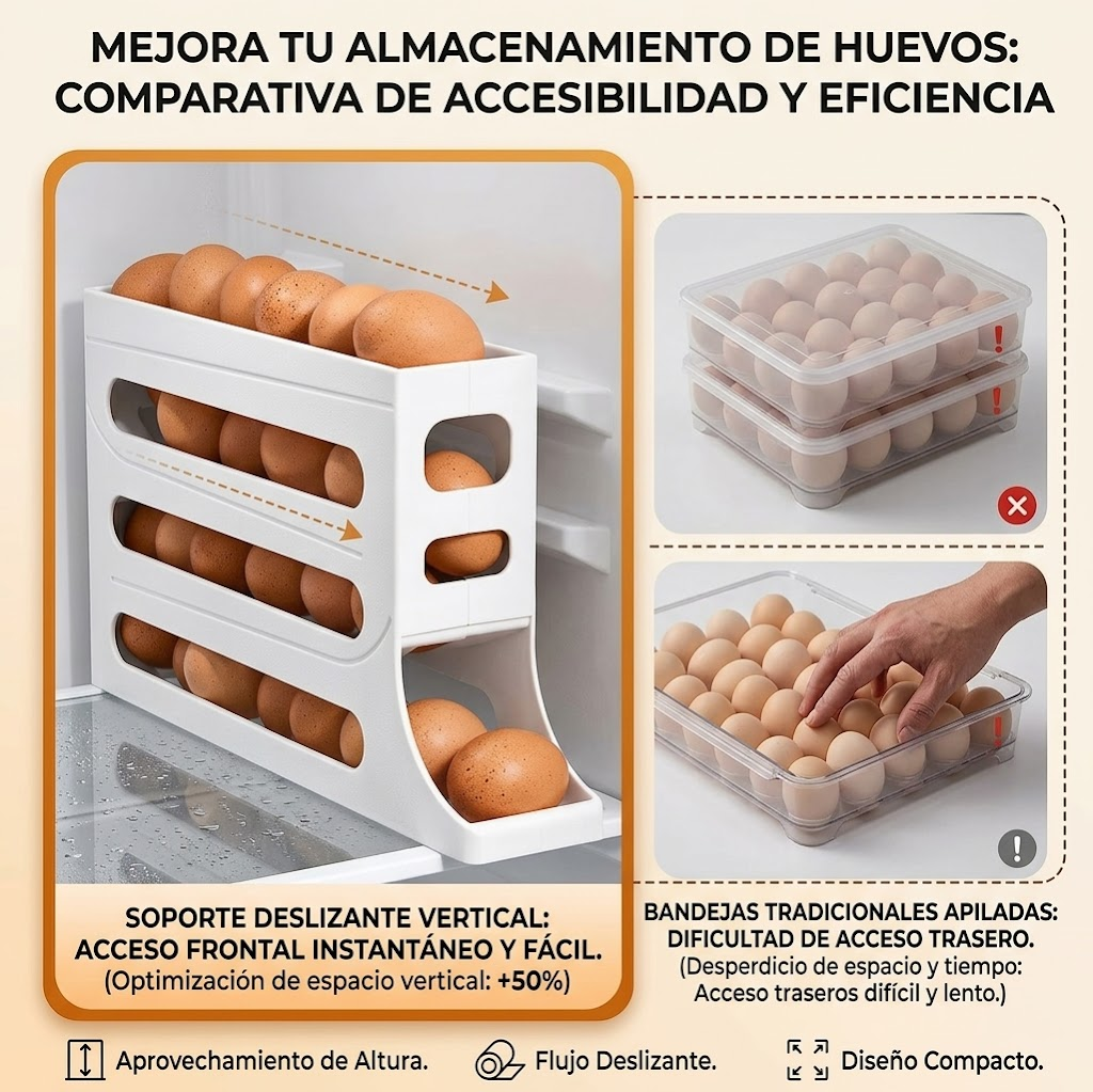 Dispensador Automático de Huevos Rodante – Organizadora Huevera 4 Pisos (hasta 25 huevos) 🥚