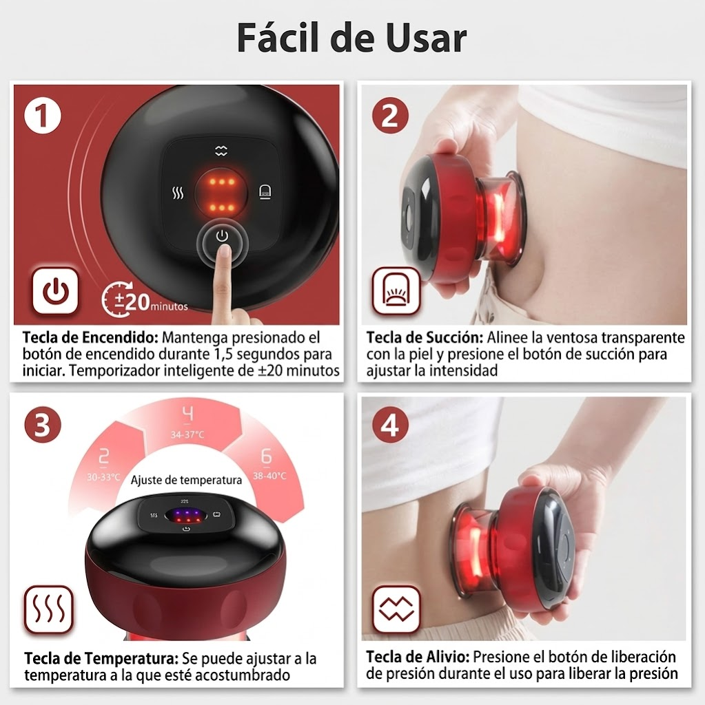 Ventosa Terapéutica Eléctrica Inteligente 4 en 1 – Masajeador Cupping Profesional con Calor, Gua Sha y Vibración