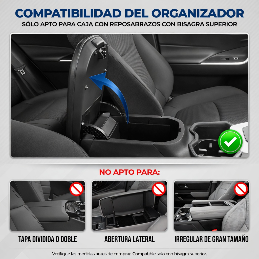 Reposabrazos para Auto de Cuero - Soporte Cómodo + Organizador 3 en 1