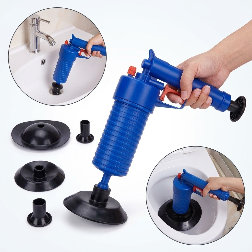 Pistola Destapa Baño y Desagües - Desobstructor de Alta Presión con 3 Adaptadores