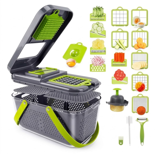 🔥 Picador de Verduras 22 Piezas - Cortador Profesional 13 Cuchillas